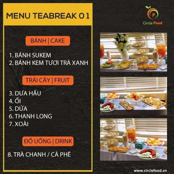 Menu thực đơn set tiệc Teabreak TB01