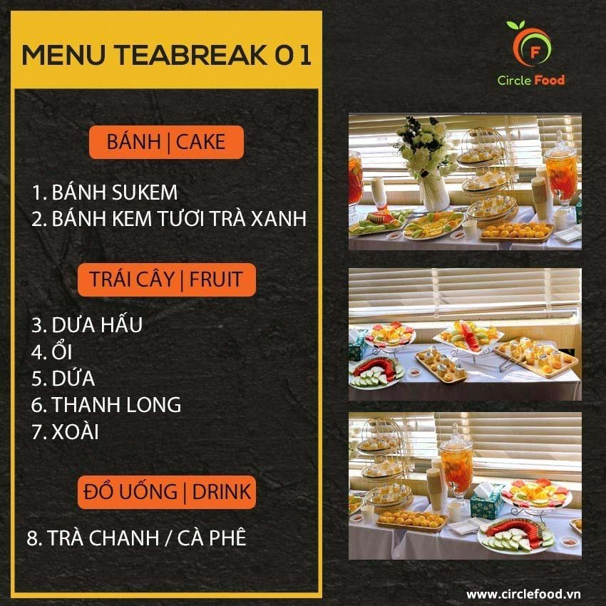 Menu thực đơn set tiệc Teabreak TB01