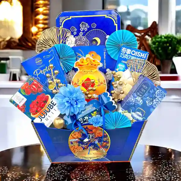 giỏ quà Tết màu xanh dương