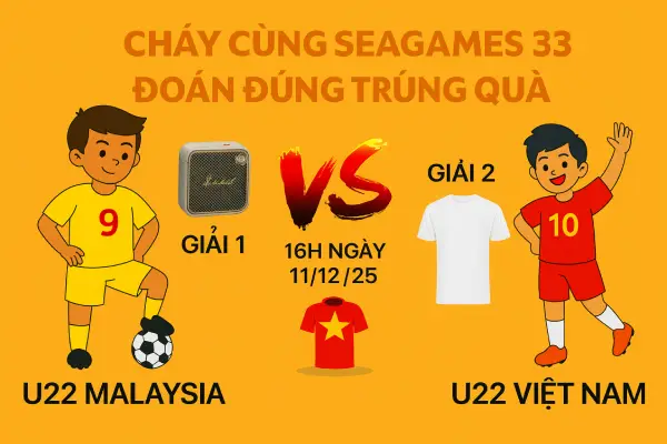 Cháy cùng Seagames 33 số 3: Đoán đúng trúng quà số 3: U22 Việt Nam – U22 Malaysia